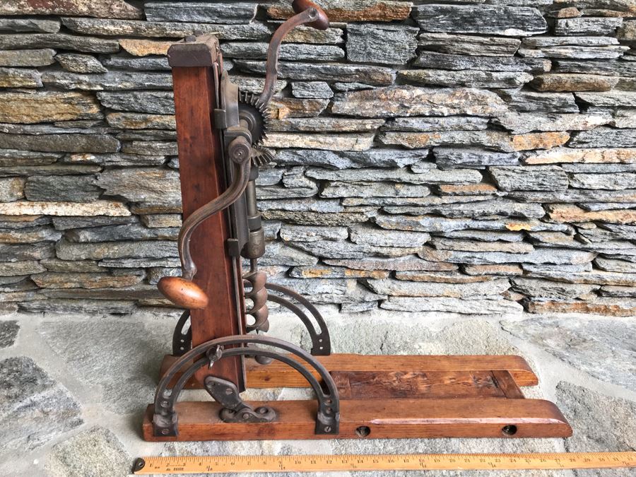 Antique Tool F S Co Adjustable Angle Mechanical Crank Drill Press Wood / Cast Iron Portable [Photo 13]
