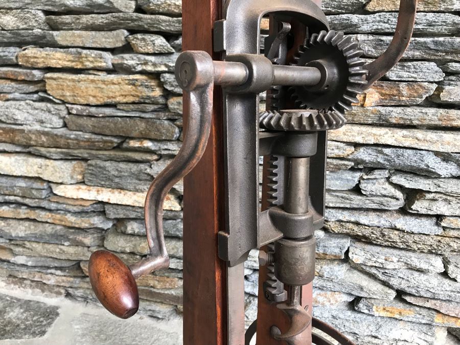 Antique Tool F S Co Adjustable Angle Mechanical Crank Drill Press Wood / Cast Iron Portable [Photo 5]