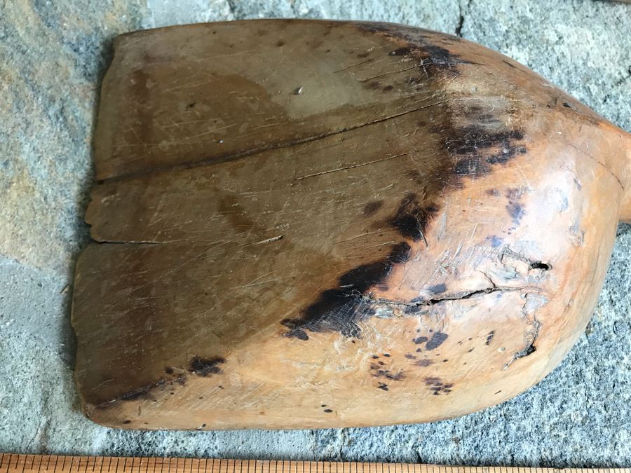 Antique Primitive Wooden Farm Kitchen Tools: Large Carved Wooden Scoop And Wooden Tiller Plow Rake [Photo 5]