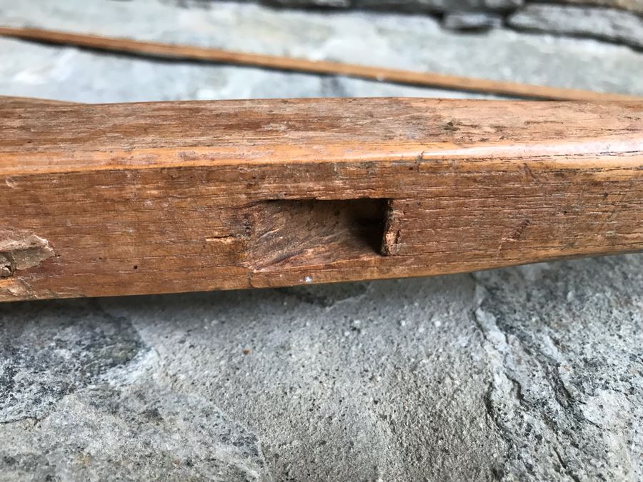 Antique Primitive Wooden Farm Kitchen Tools: Large Carved Wooden Scoop And Wooden Tiller Plow Rake [Photo 15]