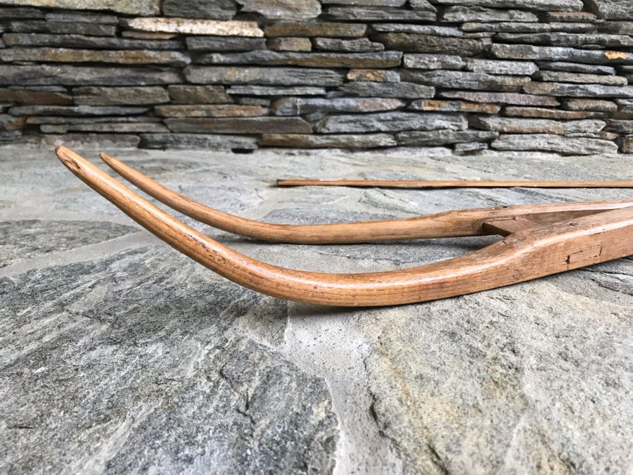 Antique Primitive Wooden Farm Kitchen Tools: Large Carved Wooden Scoop And Wooden Tiller Plow Rake [Photo 14]