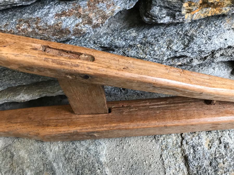 Antique Primitive Wooden Farm Kitchen Tools: Large Carved Wooden Scoop And Wooden Tiller Plow Rake [Photo 7]