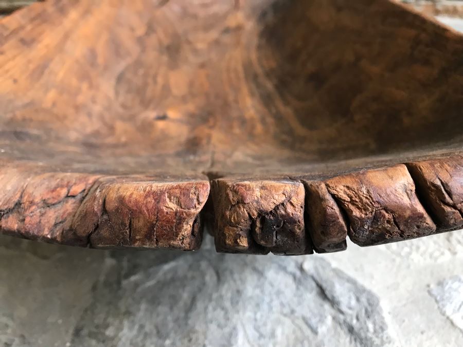 Large Antique Primitive Carved Wooden Dough Bowl 32'L [Photo 10]