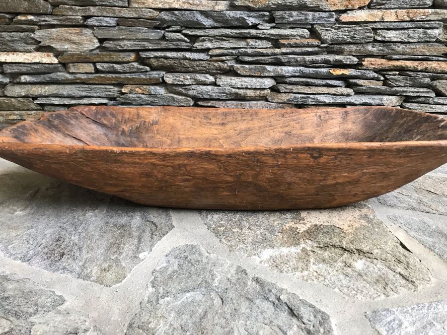 Large Antique Primitive Carved Wooden Dough Bowl 32'L