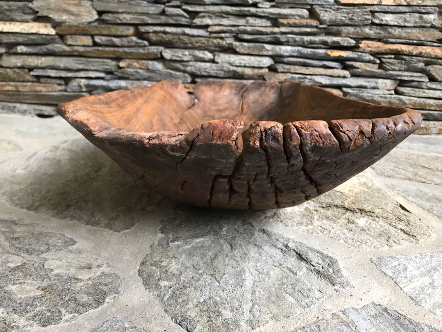 Large Antique Primitive Carved Wooden Dough Bowl 32'L [Photo 13]