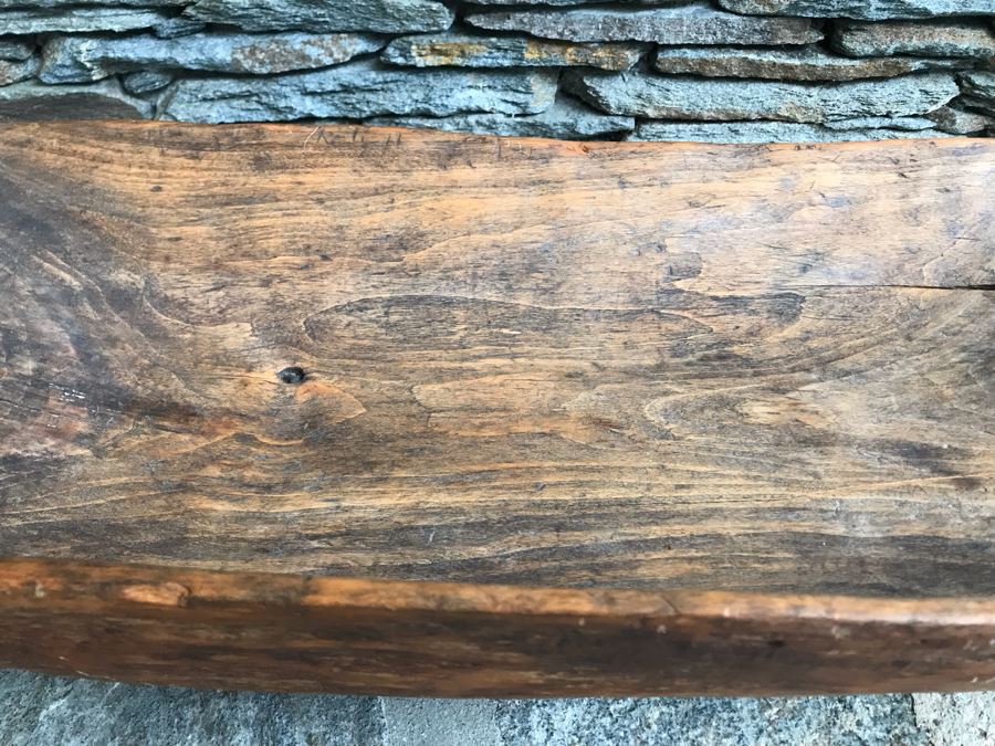 Large Antique Primitive Carved Wooden Dough Bowl 32'L [Photo 6]