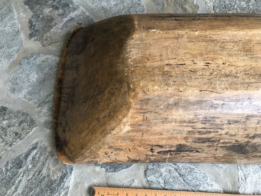 Huge Antique Primitive Carved Wooden Dough Bowl 43'L [Photo 21]