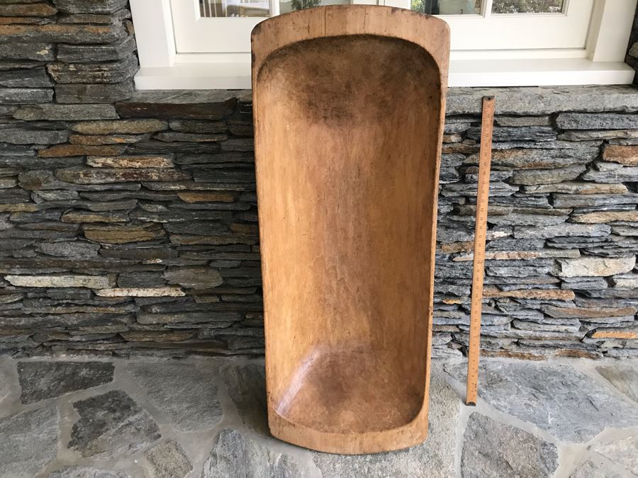 Huge Antique Primitive Carved Wooden Dough Bowl 43'L [Photo 16]