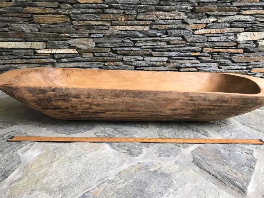 Huge Antique Primitive Carved Wooden Dough Bowl 43'L [Photo 15]