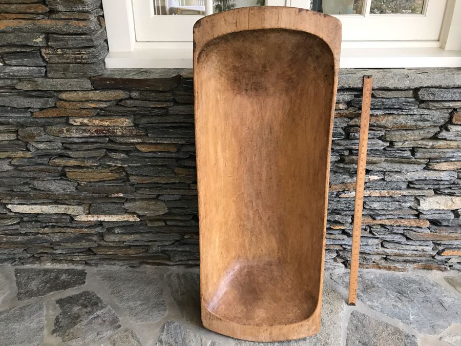 Huge Antique Primitive Carved Wooden Dough Bowl 43'L [Photo 17]