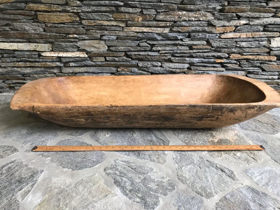 Huge Antique Primitive Carved Wooden Dough Bowl 43'L [Photo 1]