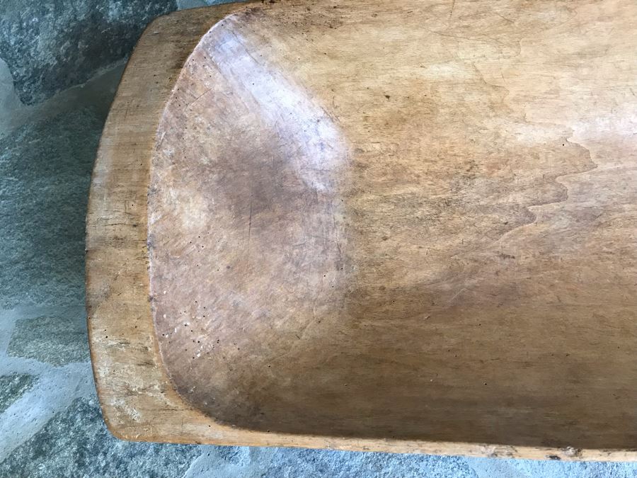 Huge Antique Primitive Carved Wooden Dough Bowl 43'L [Photo 6]