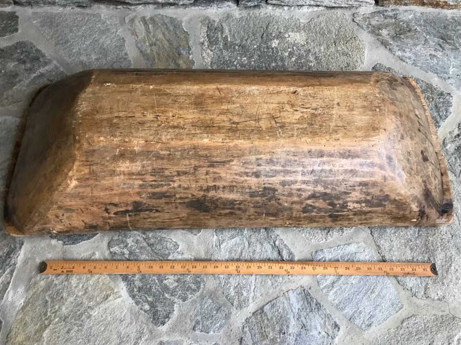 Huge Antique Primitive Carved Wooden Dough Bowl 43'L [Photo 19]