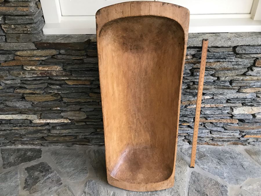 Huge Antique Primitive Carved Wooden Dough Bowl 43'L [Photo 18]