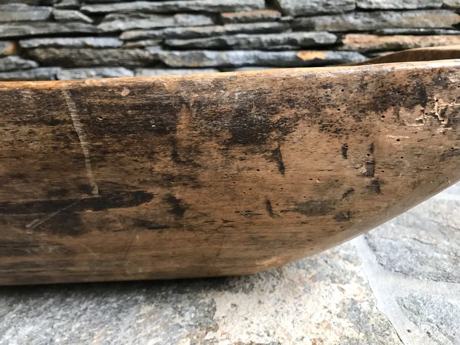 Huge Antique Primitive Carved Wooden Dough Bowl 43'L [Photo 7]