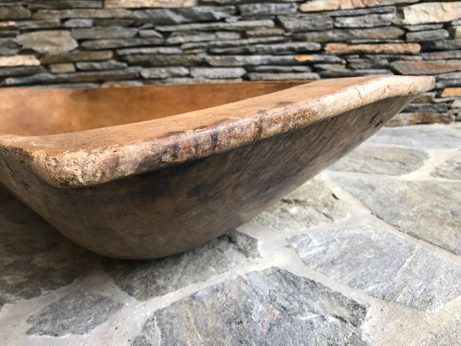 Huge Antique Primitive Carved Wooden Dough Bowl 43'L [Photo 9]