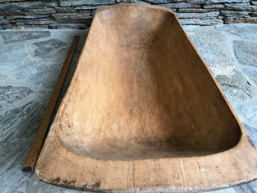 Huge Antique Primitive Carved Wooden Dough Bowl 43'L [Photo 11]
