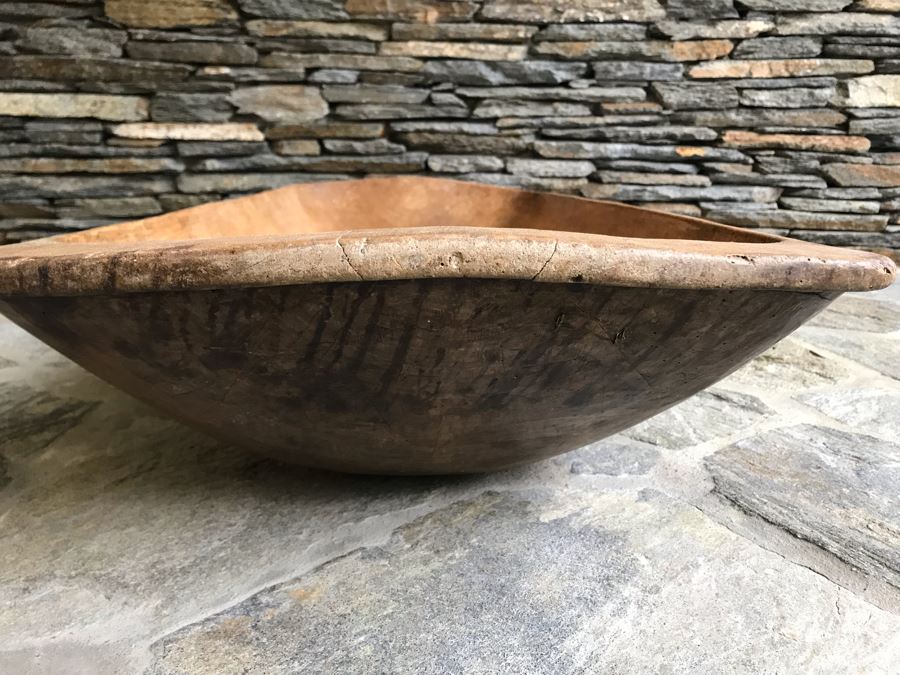 Huge Antique Primitive Carved Wooden Dough Bowl 43'L [Photo 10]