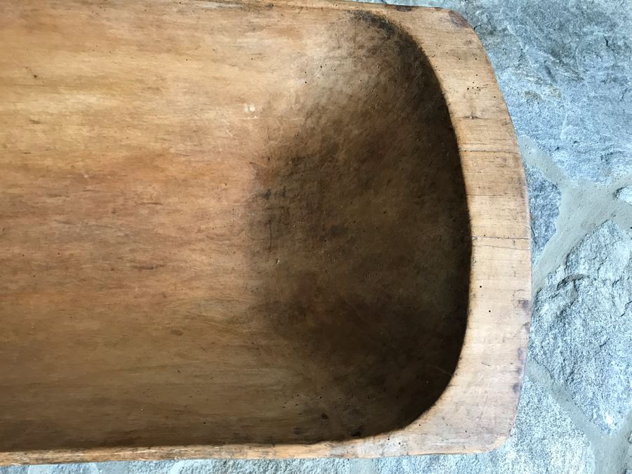 Huge Antique Primitive Carved Wooden Dough Bowl 43'L [Photo 5]
