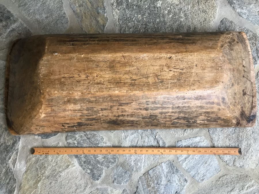 Huge Antique Primitive Carved Wooden Dough Bowl 43'L [Photo 20]