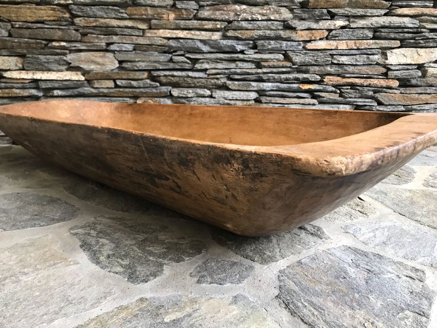 Huge Antique Primitive Carved Wooden Dough Bowl 43'L [Photo 8]