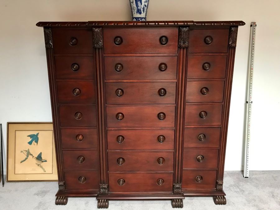 Ralph Lauren Gentleman's Mahogany 21-Drawer Chest Of Drawers Dresser - Estimate $5,000 65”W X 21”D X 64.5”H [Photo 3]