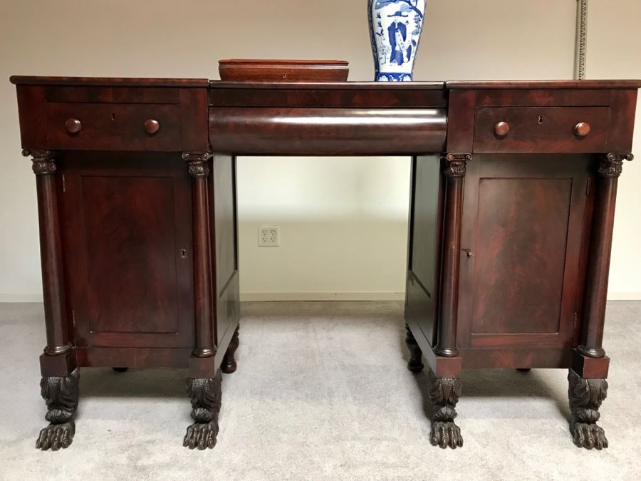Stunning Mahogany Sideboard Buffet Table With Ornately Carved Claw Feet - Working Locks On Drawers And Cabinets - Have Skeleton Key [Photo 29]
