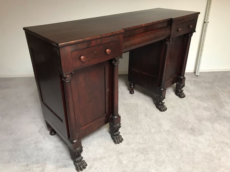 Stunning Mahogany Sideboard Buffet Table With Ornately Carved Claw Feet - Working Locks On Drawers And Cabinets - Have Skeleton Key [Photo 31]