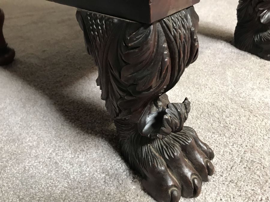 Stunning Mahogany Sideboard Buffet Table With Ornately Carved Claw Feet - Working Locks On Drawers And Cabinets - Have Skeleton Key [Photo 7]
