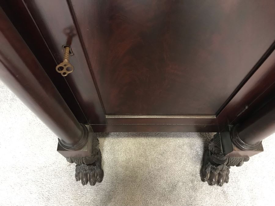 Stunning Mahogany Sideboard Buffet Table With Ornately Carved Claw Feet - Working Locks On Drawers And Cabinets - Have Skeleton Key [Photo 11]