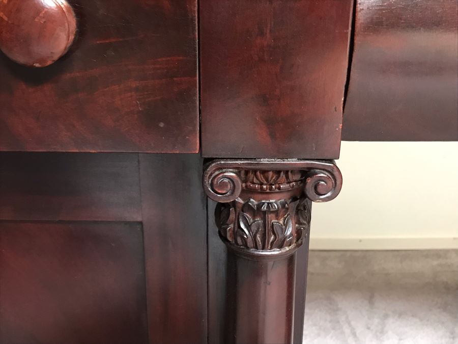 Stunning Mahogany Sideboard Buffet Table With Ornately Carved Claw Feet - Working Locks On Drawers And Cabinets - Have Skeleton Key [Photo 22]