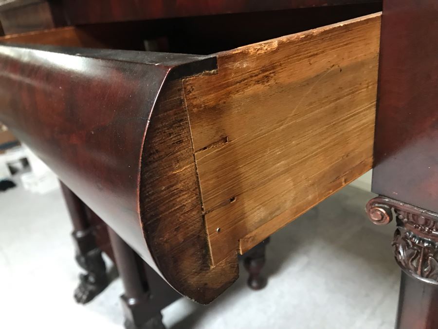 Stunning Mahogany Sideboard Buffet Table With Ornately Carved Claw Feet - Working Locks On Drawers And Cabinets - Have Skeleton Key [Photo 17]