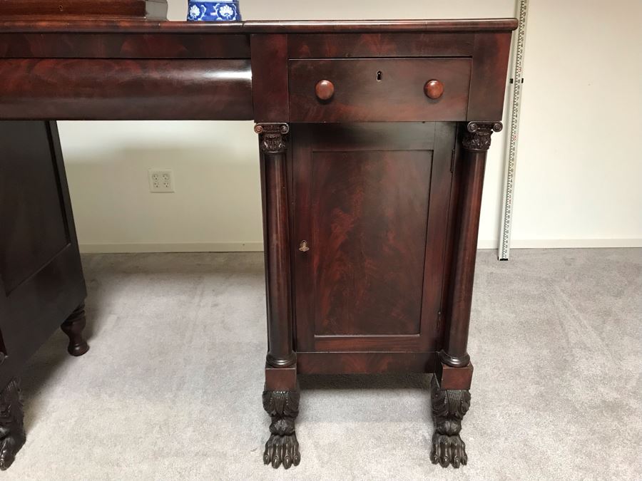 Stunning Mahogany Sideboard Buffet Table With Ornately Carved Claw Feet - Working Locks On Drawers And Cabinets - Have Skeleton Key [Photo 10]
