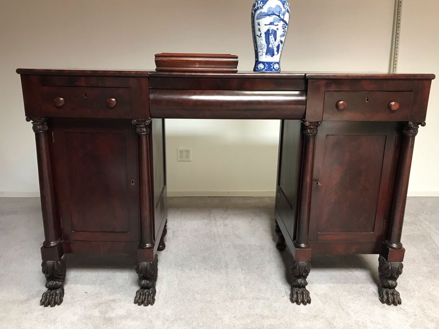 Stunning Mahogany Sideboard Buffet Table With Ornately Carved Claw Feet - Working Locks On Drawers And Cabinets - Have Skeleton Key [Photo 8]