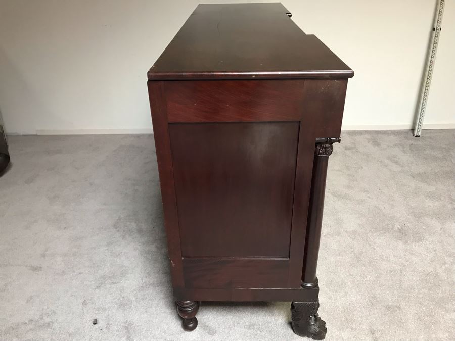 Stunning Mahogany Sideboard Buffet Table With Ornately Carved Claw Feet - Working Locks On Drawers And Cabinets - Have Skeleton Key [Photo 32]