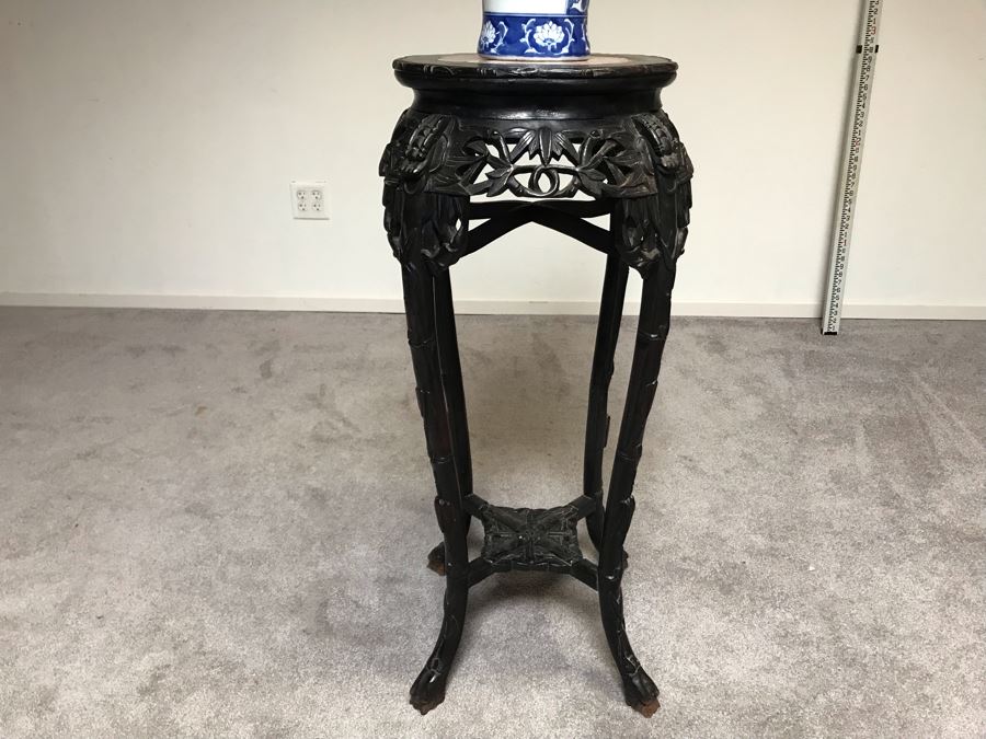 Antique Chinese Rosewood Fern Stand Table With Marble Top 36”H X 19”W [Photo 3]