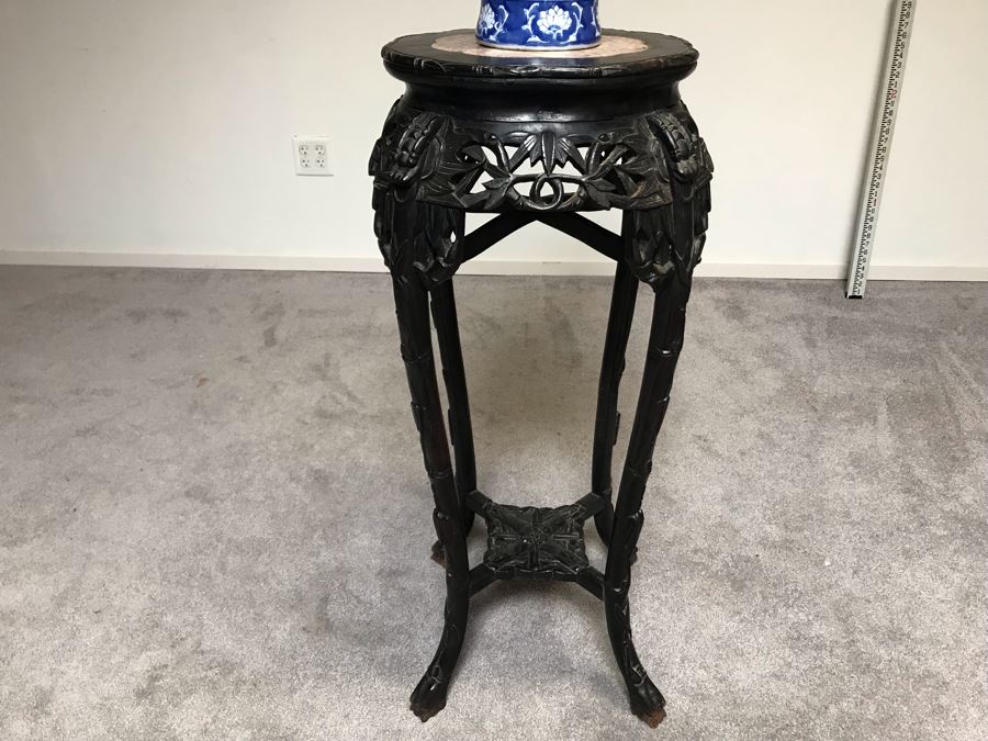 Antique Chinese Rosewood Fern Stand Table With Marble Top 36”H X 19”W [Photo 4]