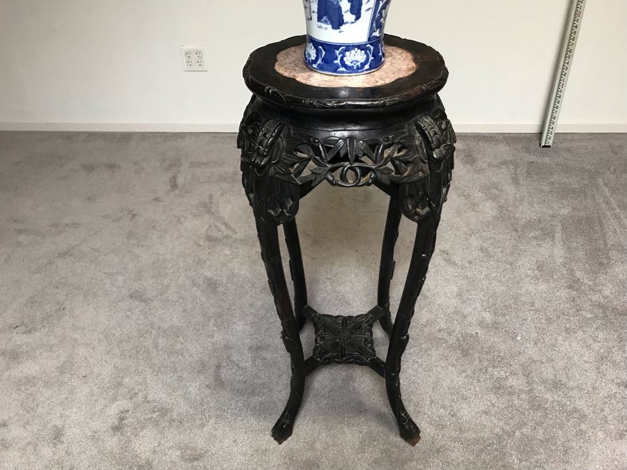 Antique Chinese Rosewood Fern Stand Table With Marble Top 36”H X 19”W [Photo 5]