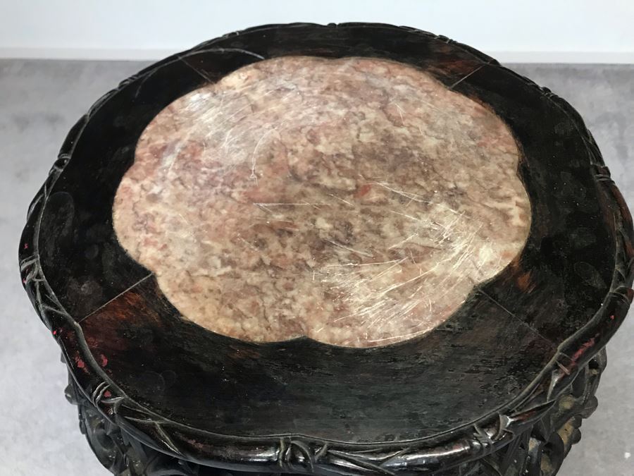 Antique Chinese Rosewood Fern Stand Table With Marble Top 36”H X 19”W [Photo 22]