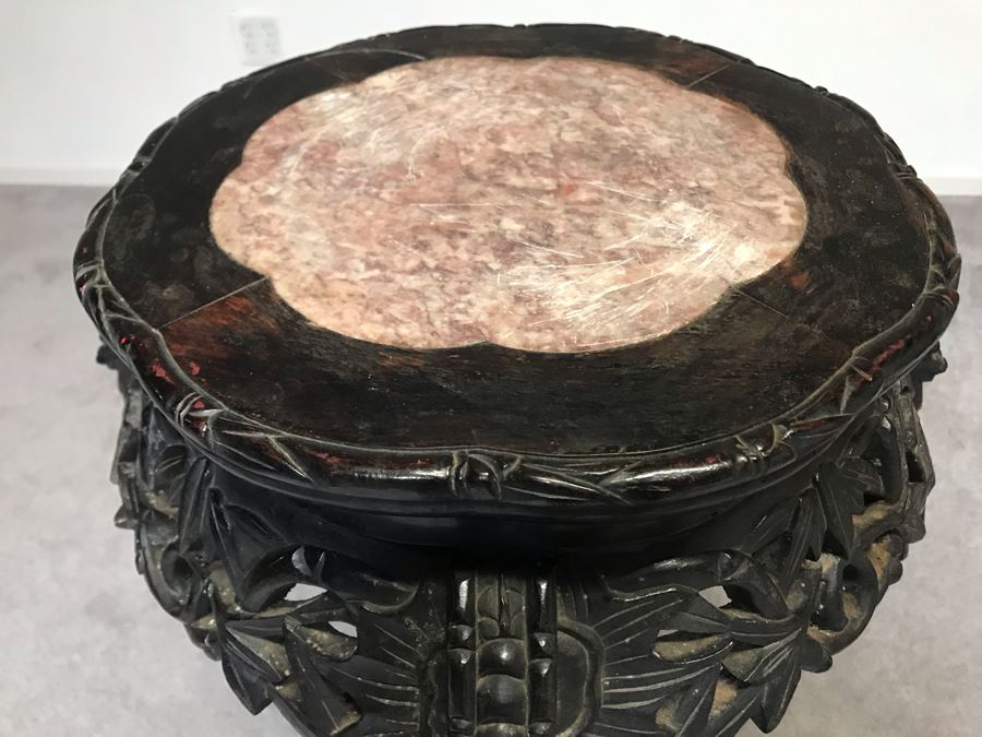 Antique Chinese Rosewood Fern Stand Table With Marble Top 36”H X 19”W [Photo 23]