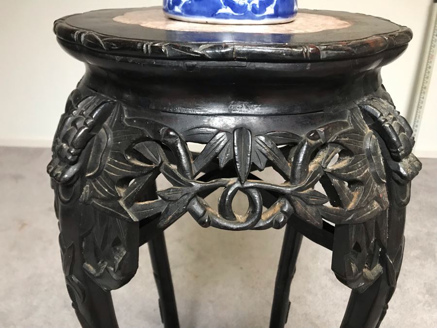 Antique Chinese Rosewood Fern Stand Table With Marble Top 36”H X 19”W [Photo 6]