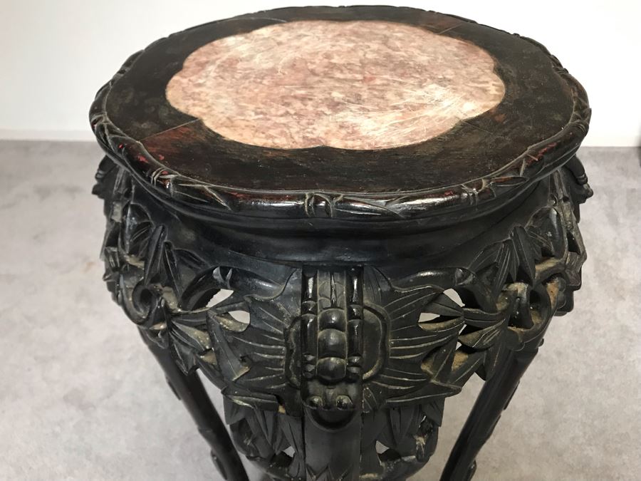 Antique Chinese Rosewood Fern Stand Table With Marble Top 36”H X 19”W [Photo 24]