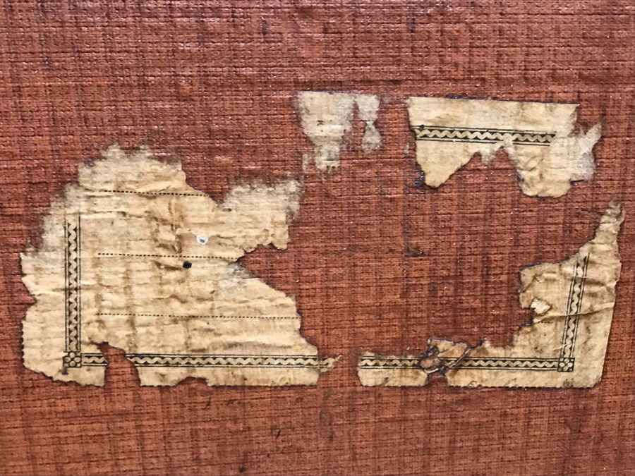 Vintage Brass And Wooden Steamer Trunk With Railway Stickers And Leather Handles 31”W X 22”D X 22”H [Photo 9]