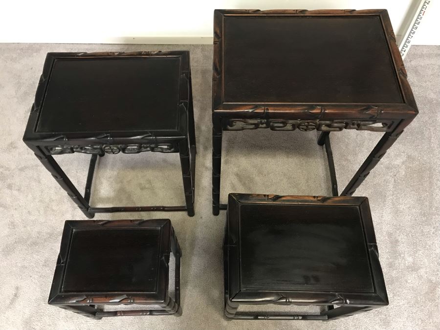 Set Of (4) Vintage Rosewood Chinese Hong Kong Nesting Tables [Photo 16]