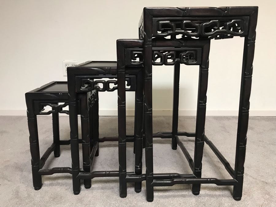 Set Of (4) Vintage Rosewood Chinese Hong Kong Nesting Tables [Photo 2]