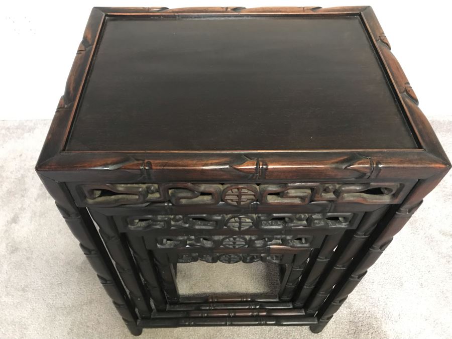Set Of (4) Vintage Rosewood Chinese Hong Kong Nesting Tables [Photo 8]