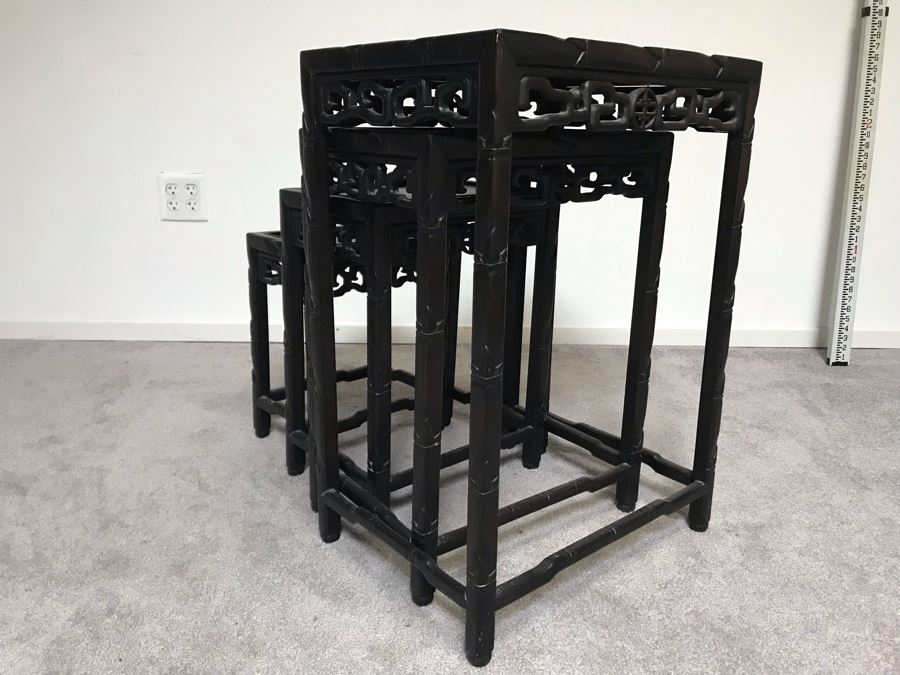Set Of (4) Vintage Rosewood Chinese Hong Kong Nesting Tables [Photo 10]