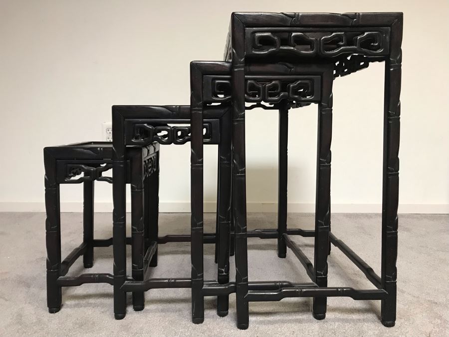 Set Of (4) Vintage Rosewood Chinese Hong Kong Nesting Tables [Photo 12]