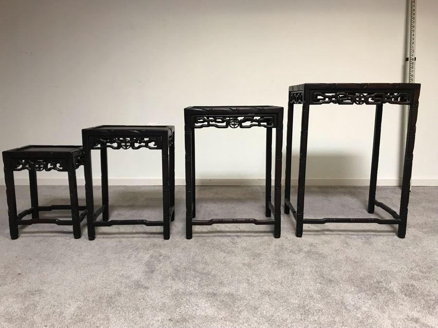 Set Of (4) Vintage Rosewood Chinese Hong Kong Nesting Tables [Photo 4]