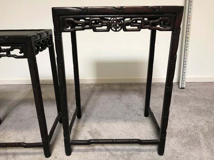 Set Of (4) Vintage Rosewood Chinese Hong Kong Nesting Tables [Photo 13]